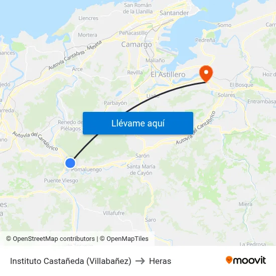 Instituto Castañeda (Villabañez) to Heras map