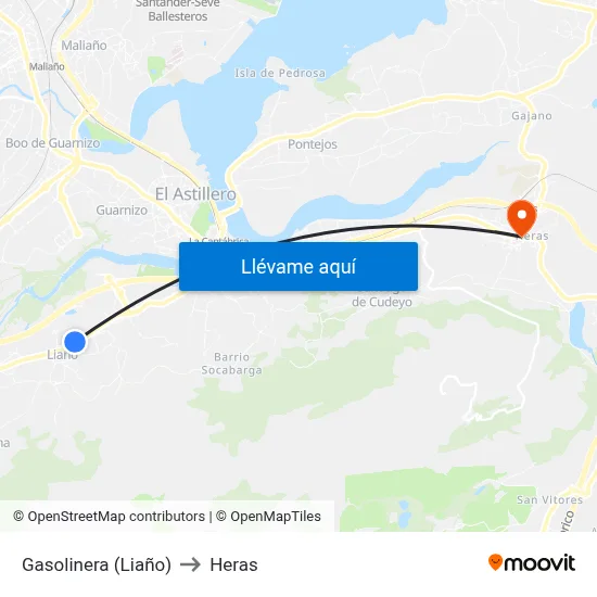 Gasolinera (Liaño) to Heras map