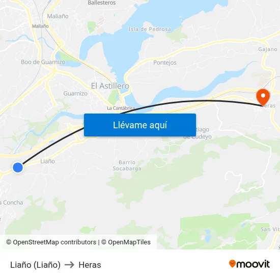Liaño (Liaño) to Heras map