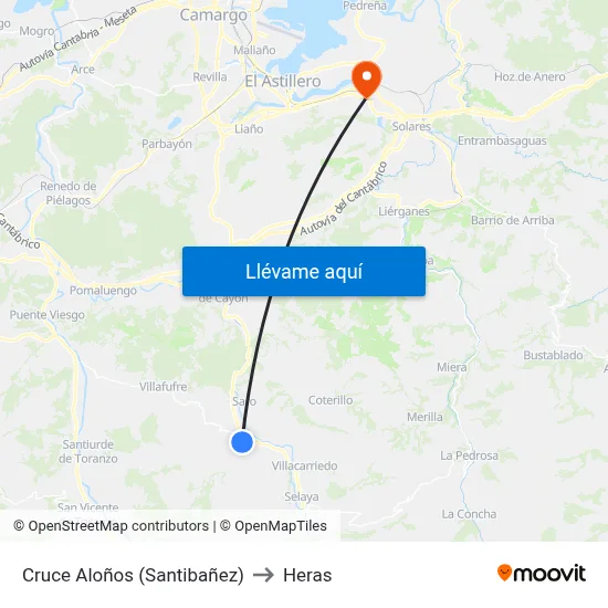 Cruce Aloños (Santibañez) to Heras map