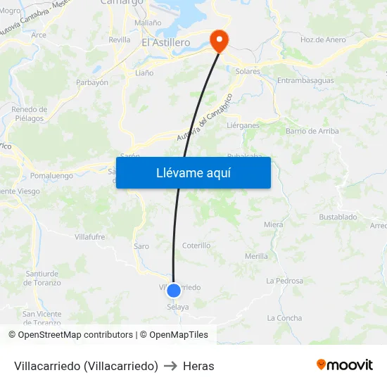 Villacarriedo (Villacarriedo) to Heras map