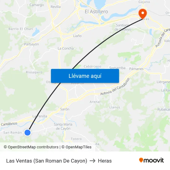 Las Ventas (San Roman De Cayon) to Heras map