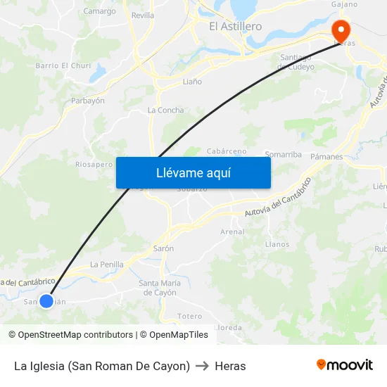 La Iglesia (San Roman De Cayon) to Heras map