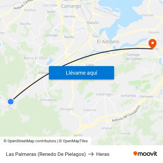 Las Palmeras (Renedo De Pielagos) to Heras map