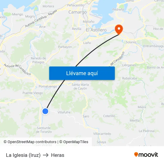 La Iglesia (Iruz) to Heras map