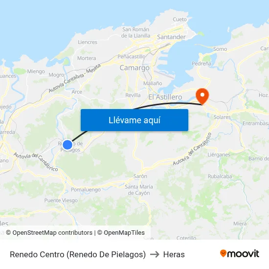 Renedo Centro (Renedo De Pielagos) to Heras map