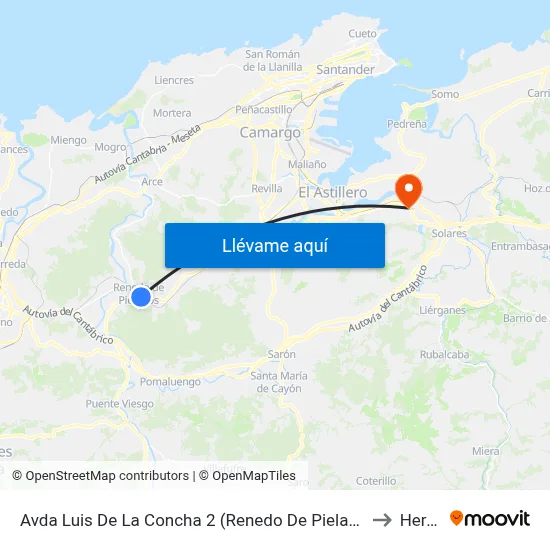 Avda Luis De La Concha 2 (Renedo De Pielagos) to Heras map
