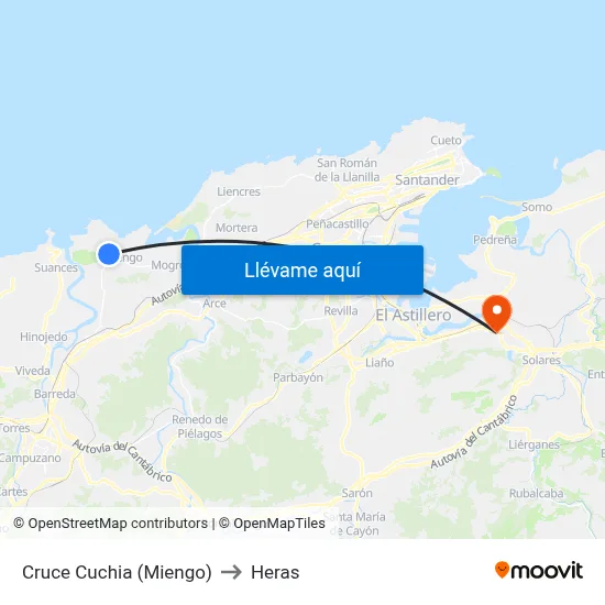 Cruce Cuchia (Miengo) to Heras map