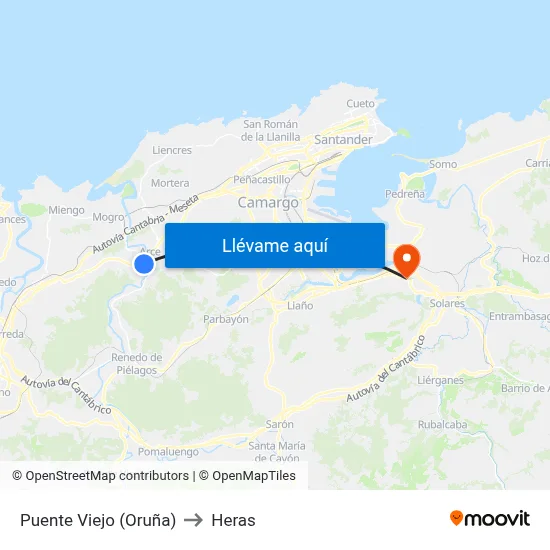 Puente Viejo (Oruña) to Heras map