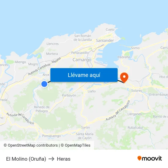 El Molino (Oruña) to Heras map