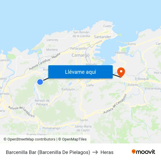 Barcenilla Bar (Barcenilla De Pielagos) to Heras map