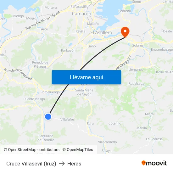 Cruce Villasevil (Iruz) to Heras map