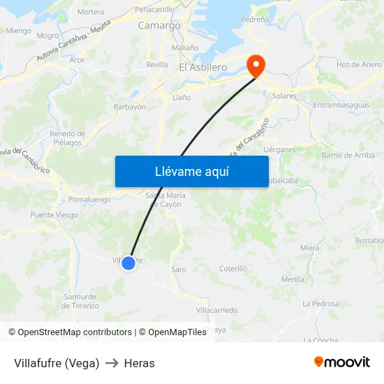 Villafufre (Vega) to Heras map