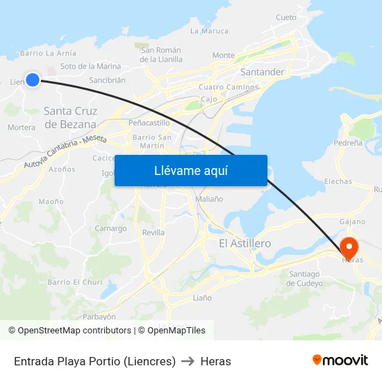 Entrada Playa Portio (Liencres) to Heras map