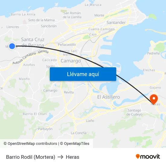 Barrio Rodil (Mortera) to Heras map