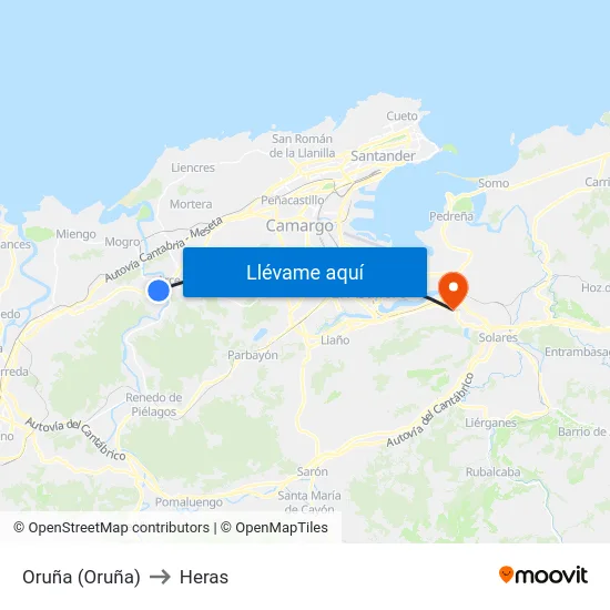 Oruña (Oruña) to Heras map