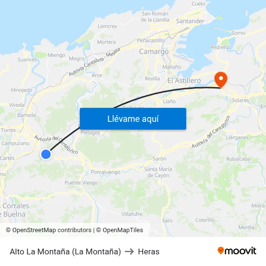 Alto La Montaña (La Montaña) to Heras map