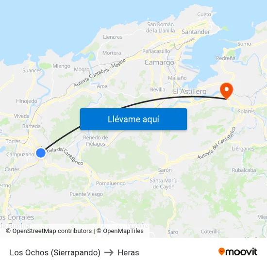 Los Ochos (Sierrapando) to Heras map