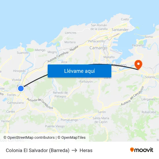 Colonia El Salvador (Barreda) to Heras map