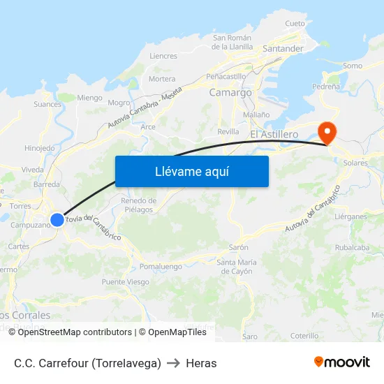 C.C. Carrefour (Torrelavega) to Heras map