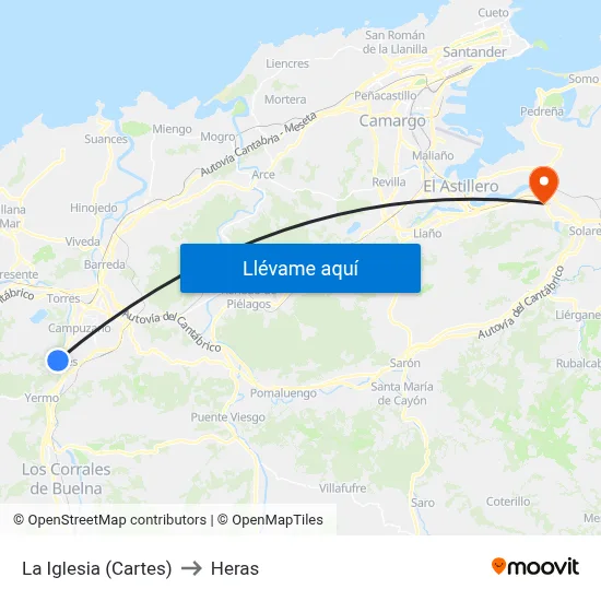 La Iglesia (Cartes) to Heras map