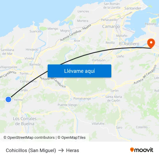 Cohicillos (San Miguel) to Heras map