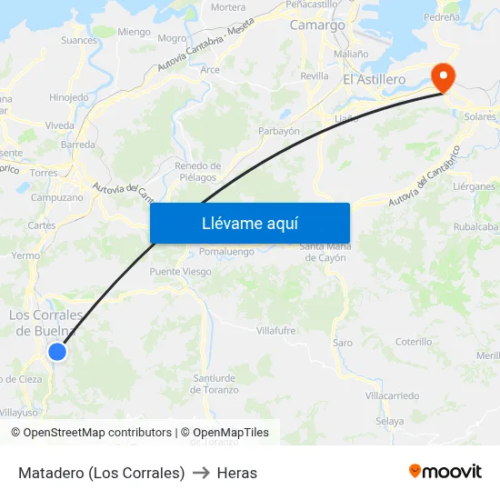 Matadero (Los Corrales) to Heras map