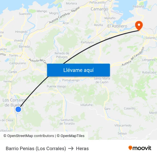 Barrio Penias (Los Corrales) to Heras map