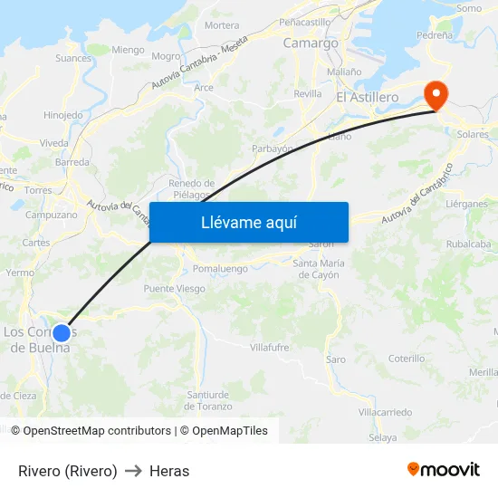 Rivero (Rivero) to Heras map