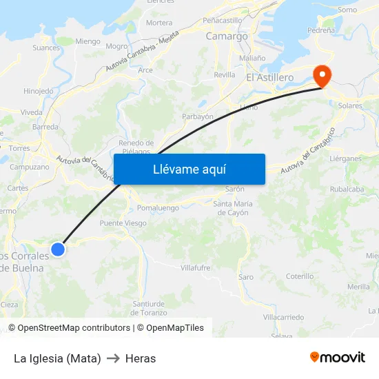 La Iglesia (Mata) to Heras map