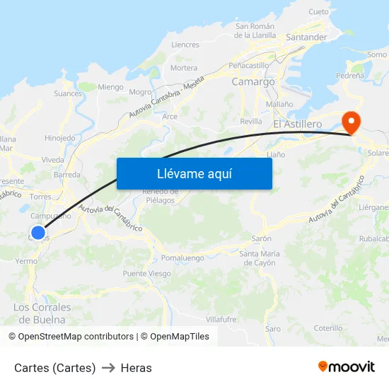 Cartes (Cartes) to Heras map