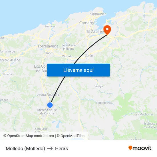 Molledo (Molledo) to Heras map