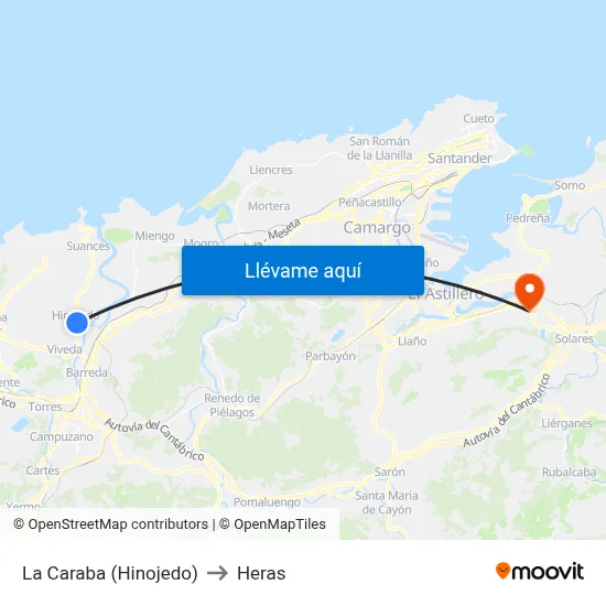 La Caraba (Hinojedo) to Heras map