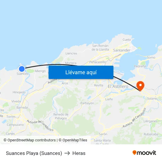 Suances Playa (Suances) to Heras map