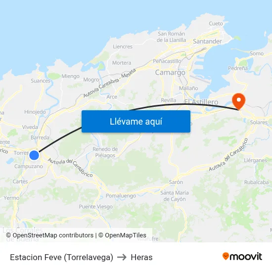 Estacion Feve (Torrelavega) to Heras map