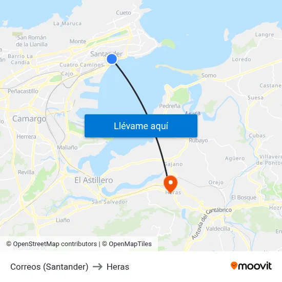 Correos (Santander) to Heras map