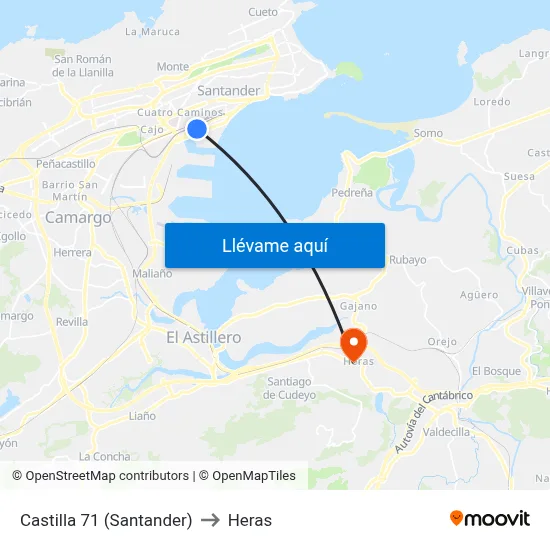 Castilla 71 (Santander) to Heras map