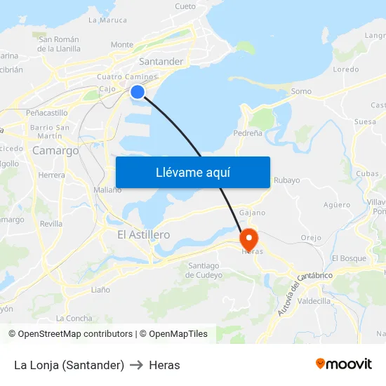 La Lonja (Santander) to Heras map