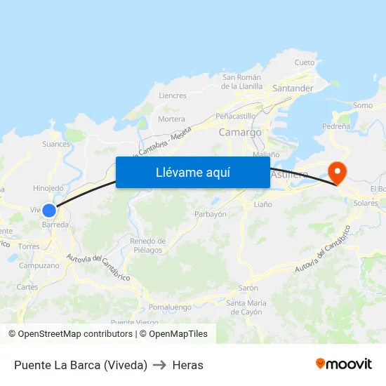 Puente La Barca (Viveda) to Heras map