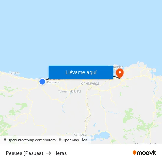 Pesues (Pesues) to Heras map