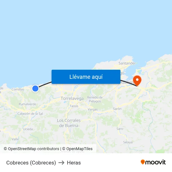 Cobreces (Cobreces) to Heras map