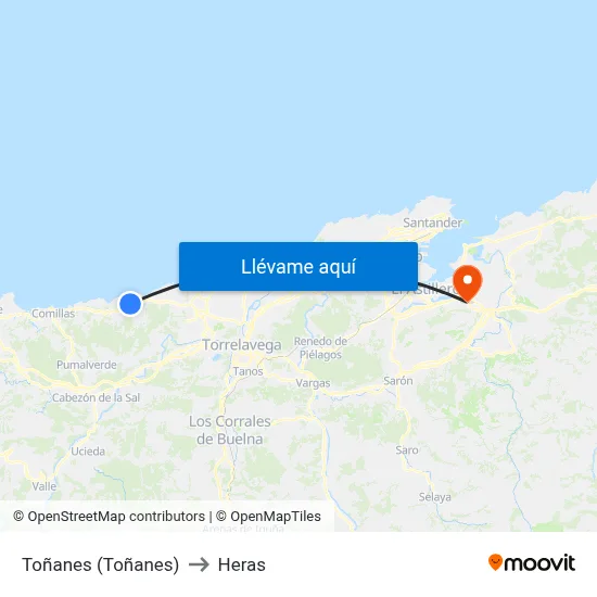 Toñanes (Toñanes) to Heras map