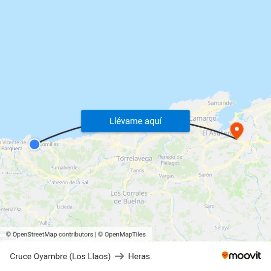 Cruce Oyambre (Los Llaos) to Heras map