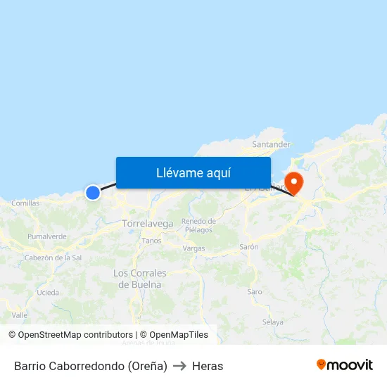 Barrio Caborredondo (Oreña) to Heras map