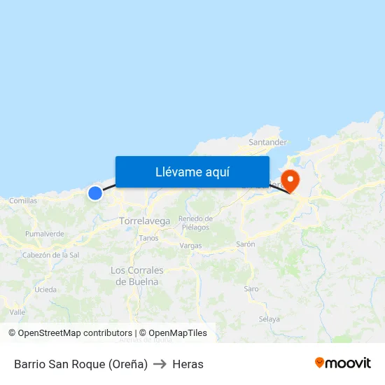 Barrio San Roque (Oreña) to Heras map