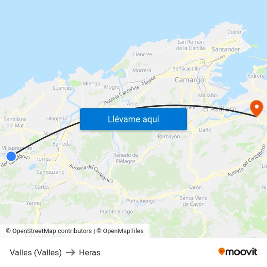 Valles (Valles) to Heras map