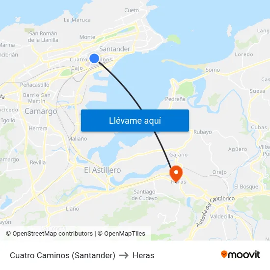 Cuatro Caminos (Santander) to Heras map