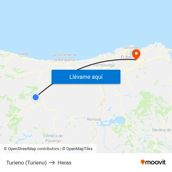 Turieno (Turieno) to Heras map