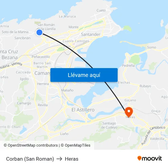 Corban (San Roman) to Heras map