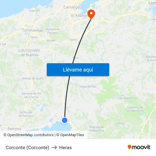 Corconte (Corconte) to Heras map